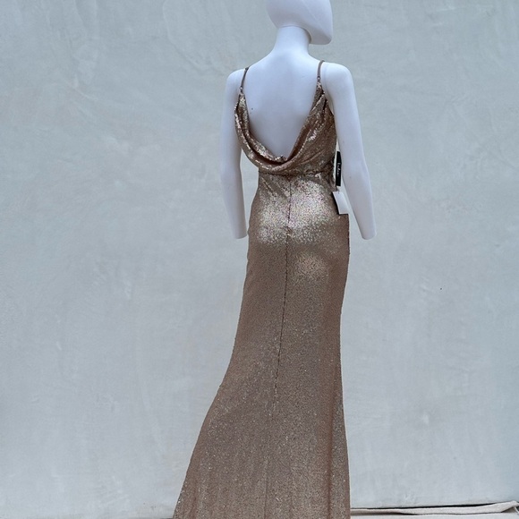 Lulus Mat Rose Gold Sequin Halter Maxi Dress size Small scoop back - Picture 4 of 8